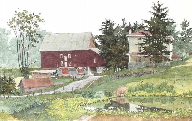 Kuerner's Barn, House, and Pond by Eddie Flotte